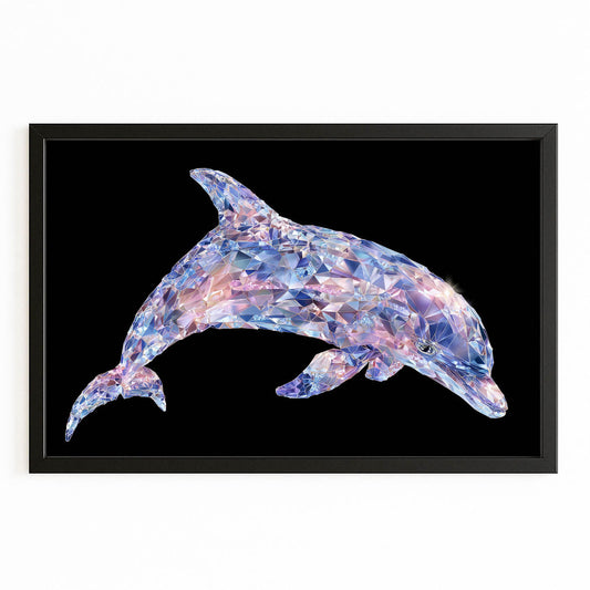 Petal Mosaic Dolphin Canvas – with Premium Black wood frame on white background