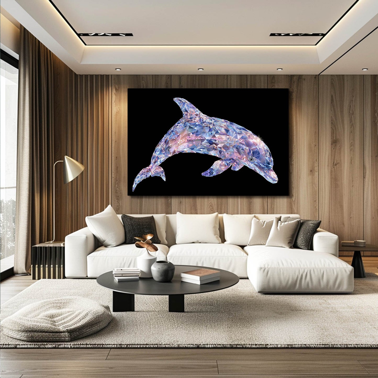 Petal Mosaic Dolphin Canvas – styled in a furnished interior