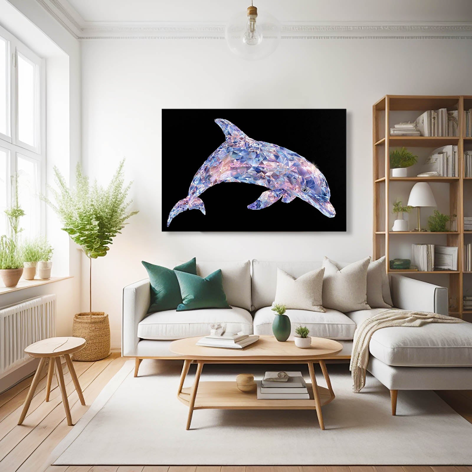 Petal Mosaic Dolphin Canvas – styled in a furnished interior