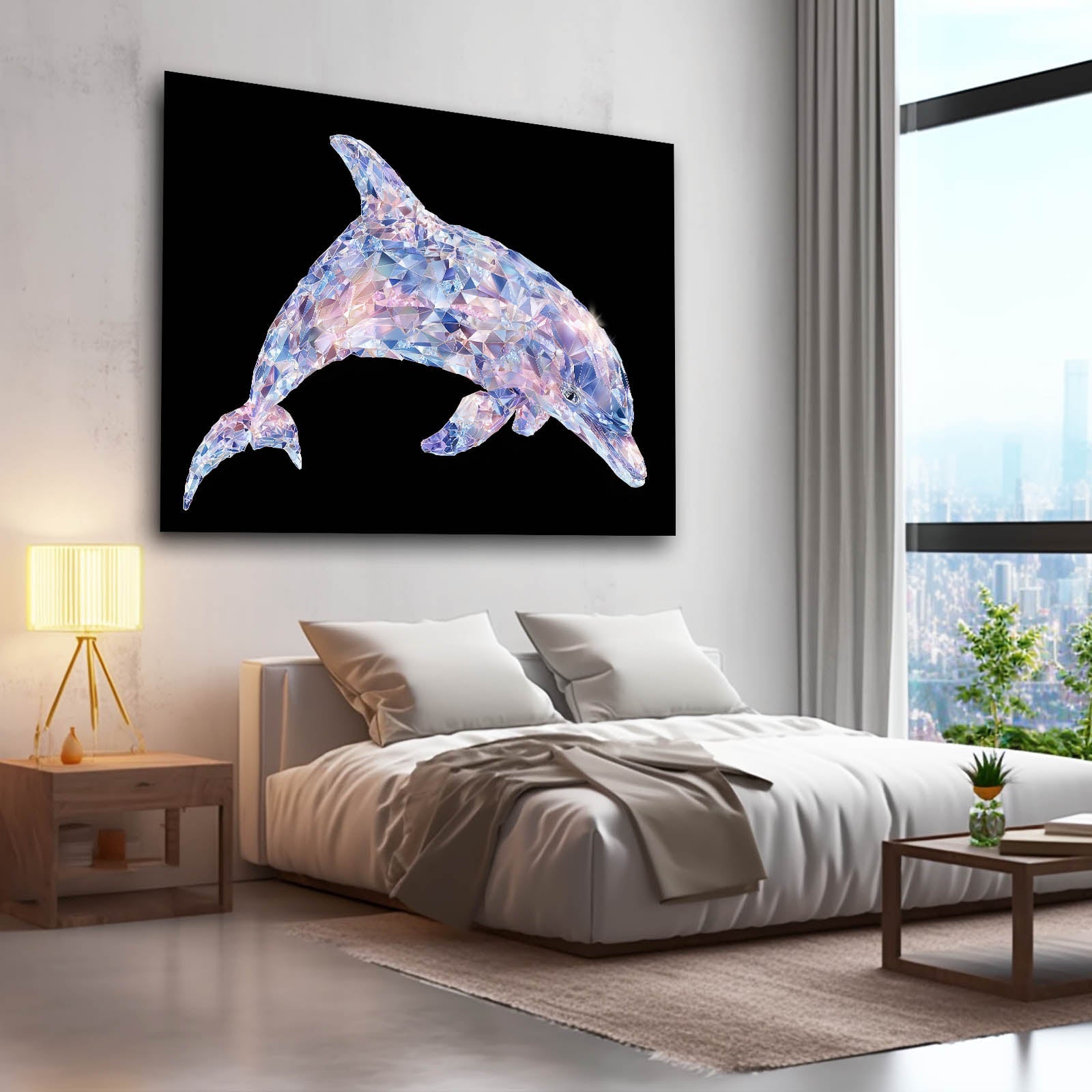 Petal Mosaic Dolphin Canvas – styled in a furnished interior