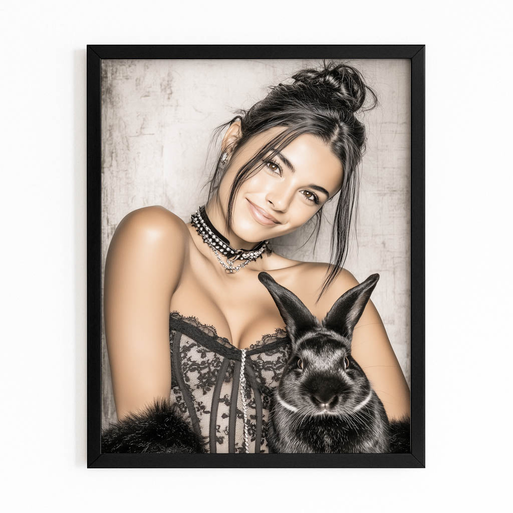 Photography Bunny Art – with Premium Black frame on white background