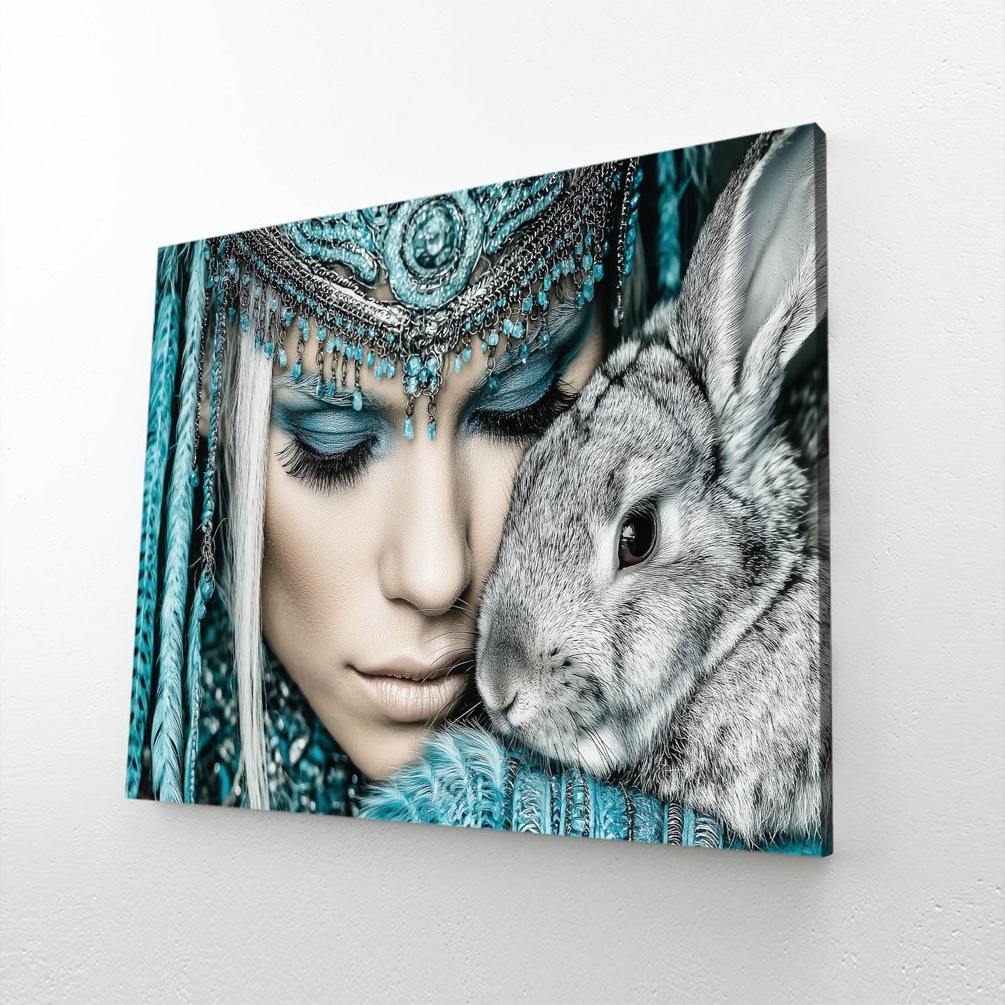 Photography Rabbit Wall Art – angled canvas view on white background