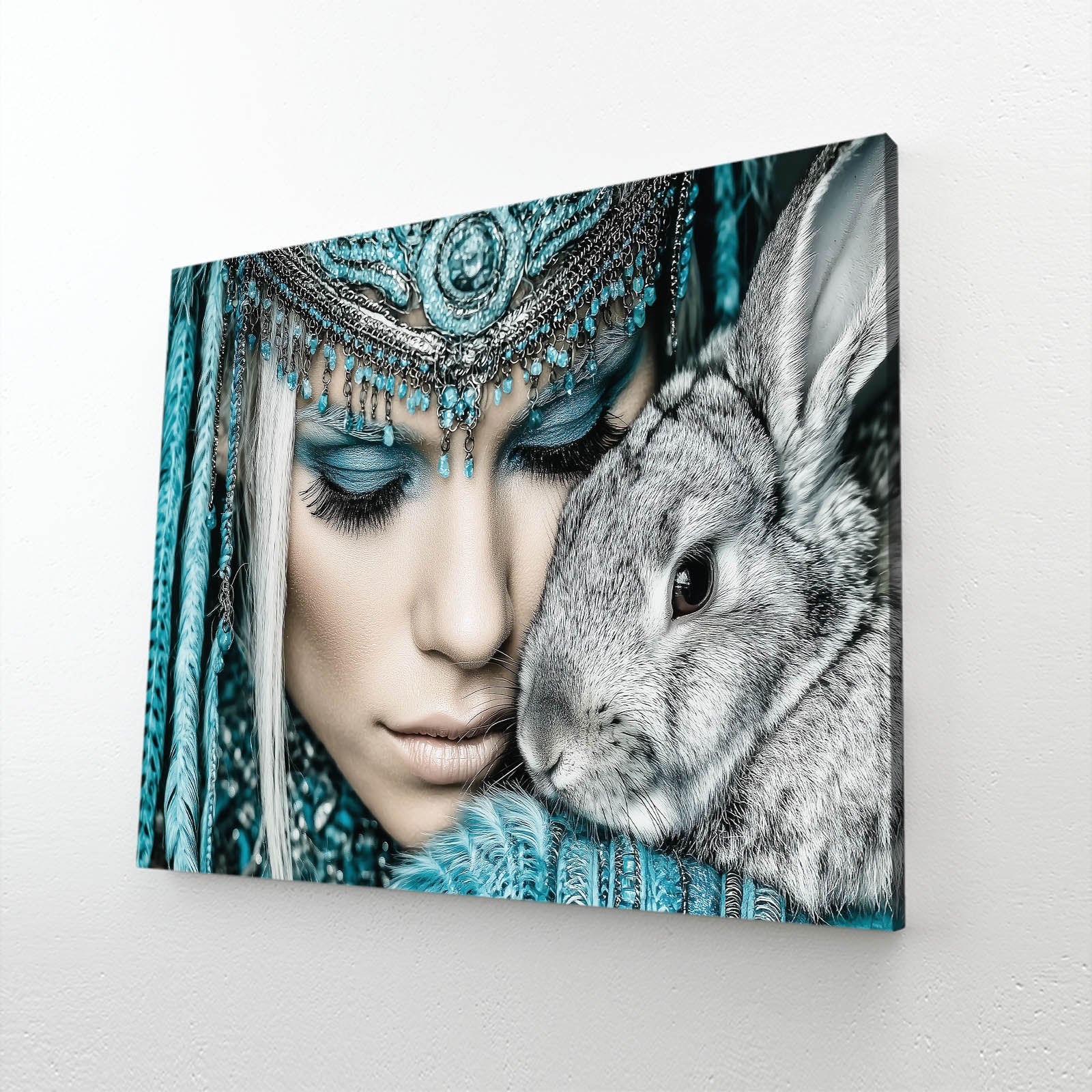 Photography Rabbit Wall Art – angled canvas view on white background