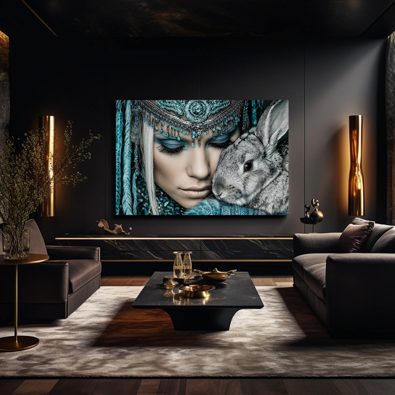 Photography Rabbit Wall Art – angled canvas view on white background
