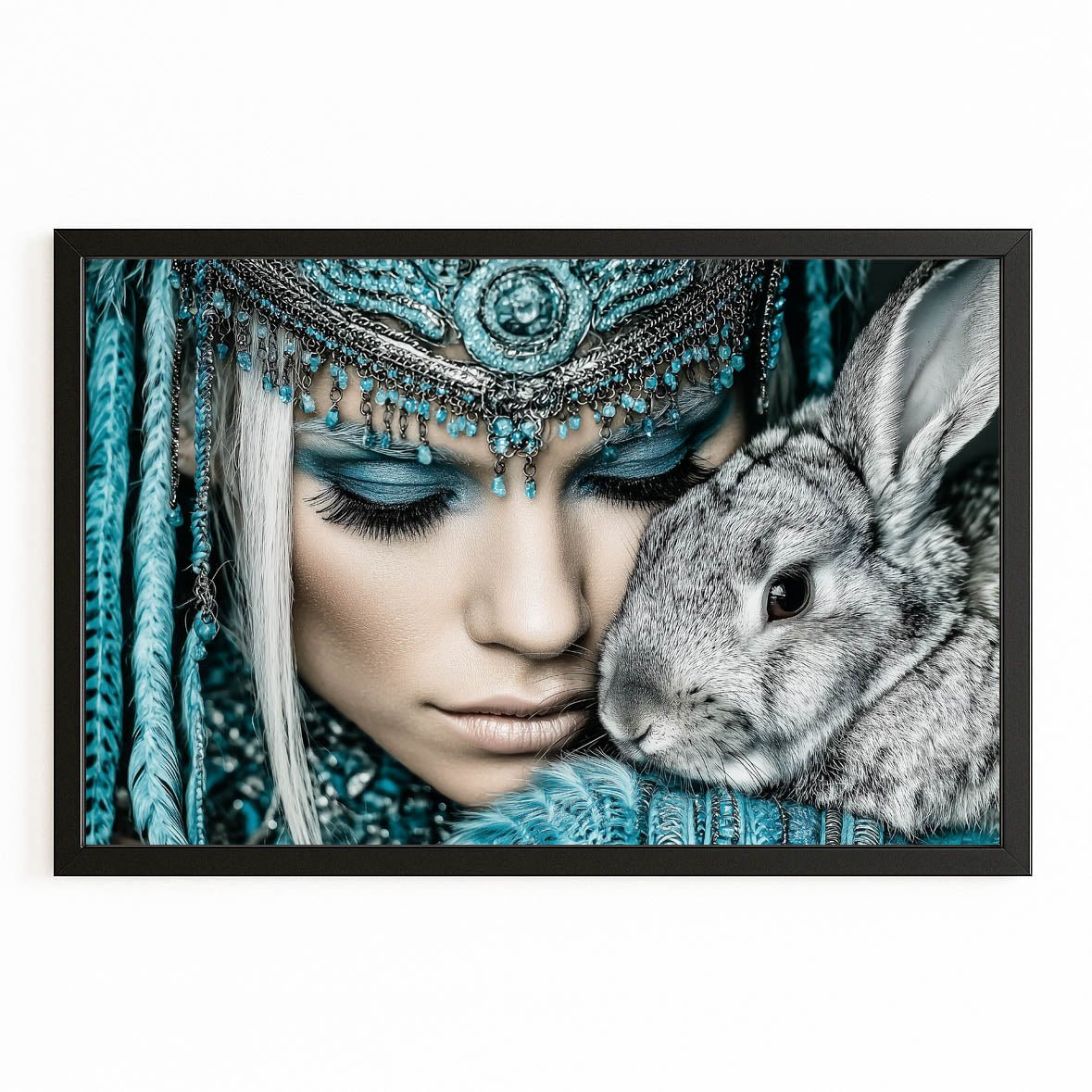Photography Rabbit Wall Art — nature canvas print, with Premium Black frame on white background