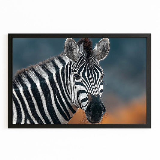 Photography Zebra Art – with Premium Black frame on white background