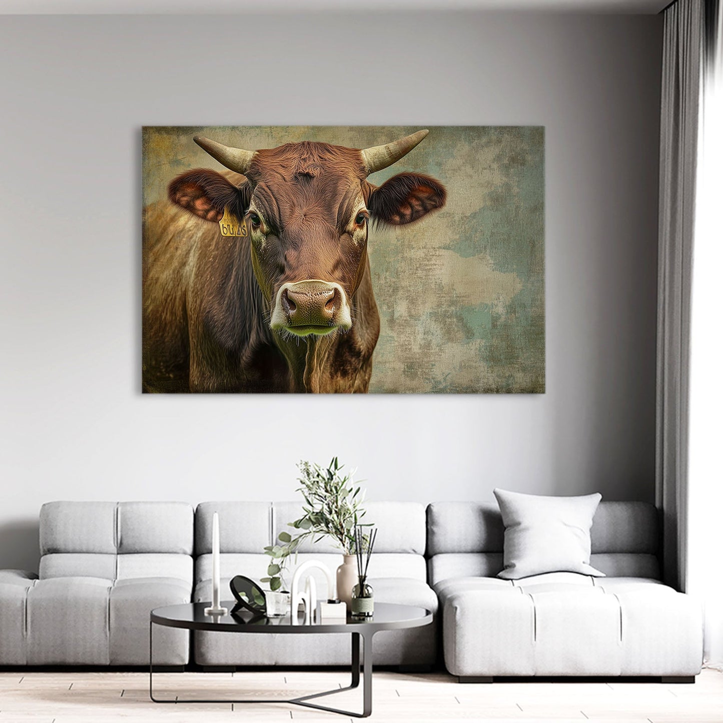 Pictures Cow Wall Art – angled canvas view on white background