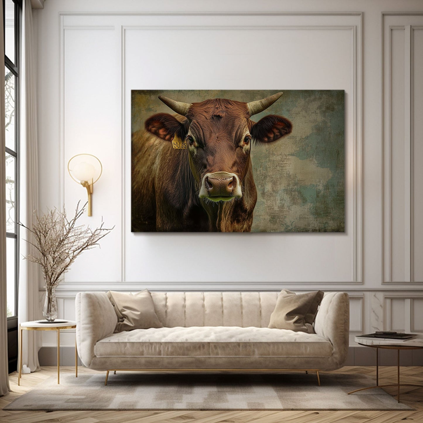 Pictures Cow Wall Art – angled canvas view on white background