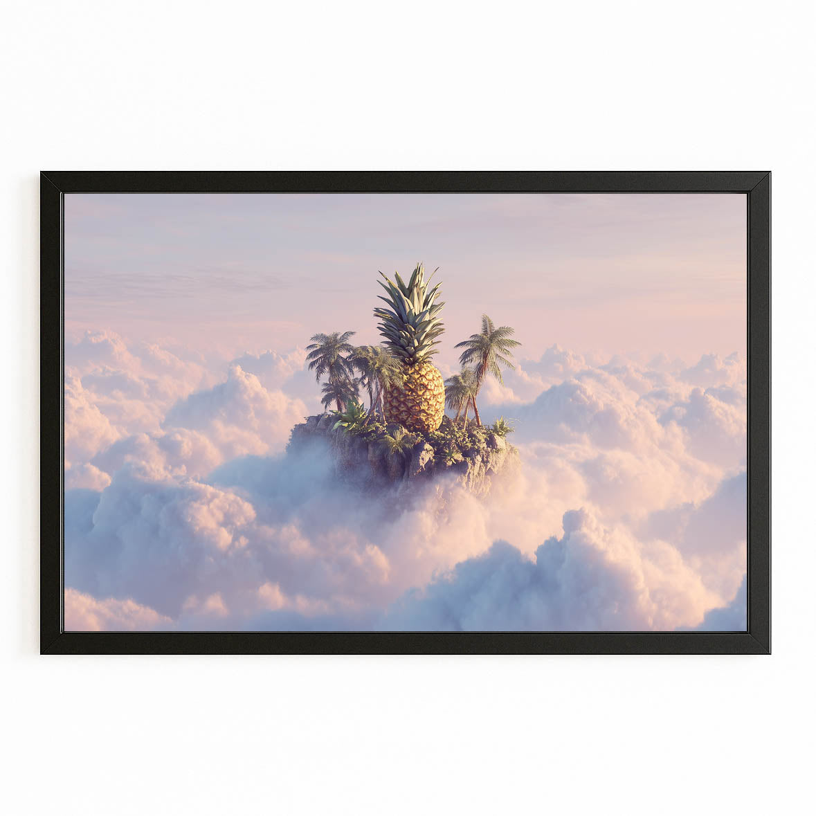 Pineapple Cloud Island Fruit Prints – with Premium Black frame on white background