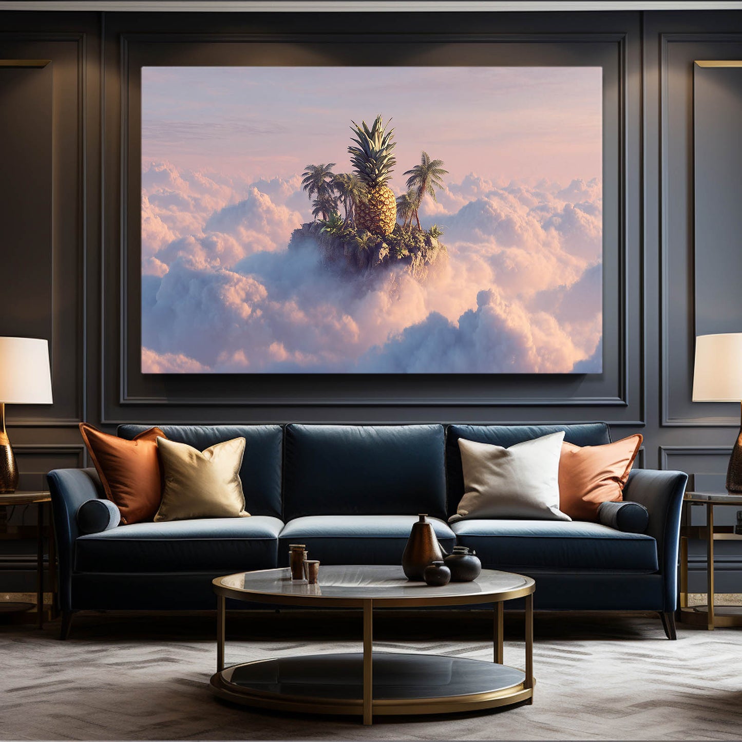 Pineapple Cloud Island Fruit Prints – styled in a furnished interior