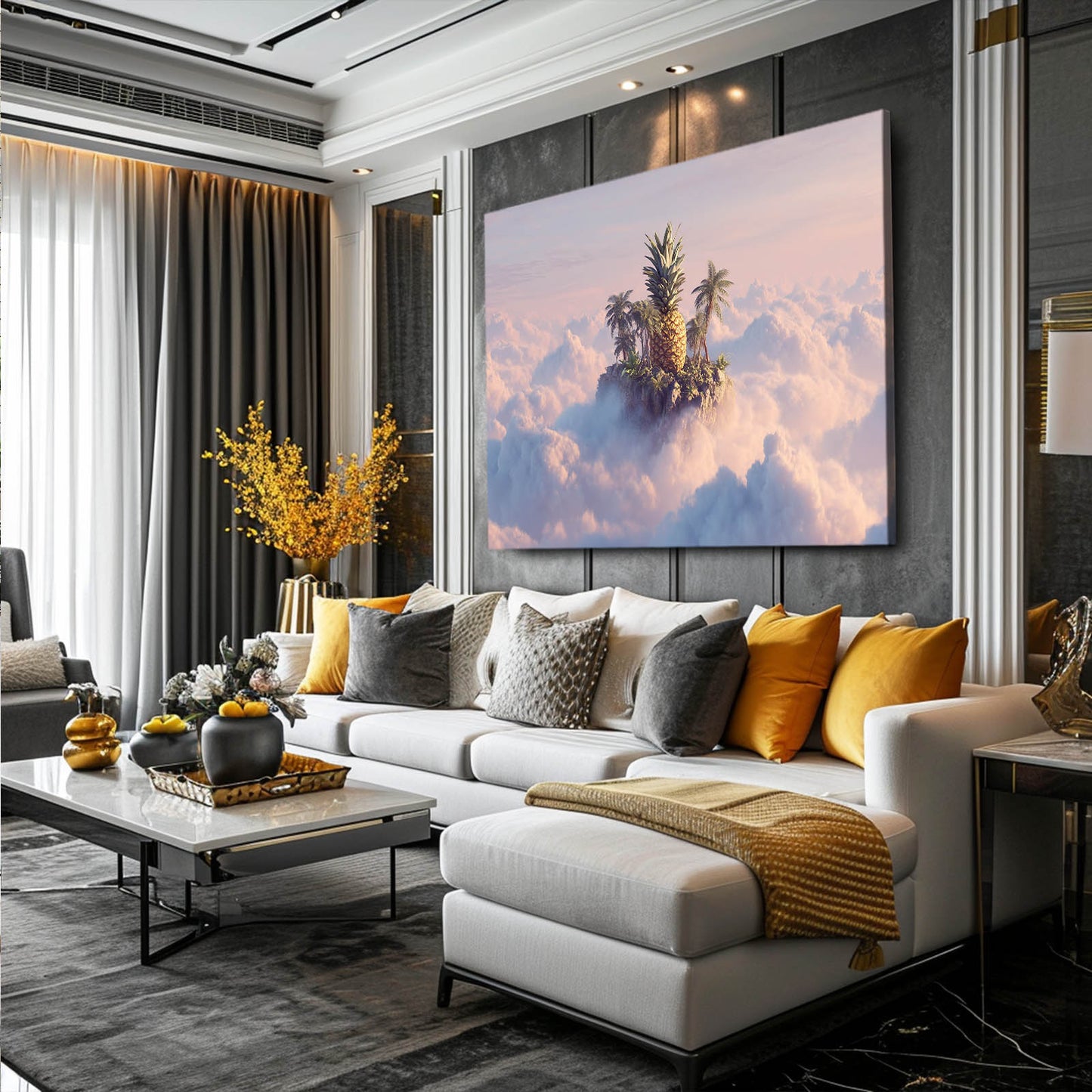 Pineapple Cloud Island Fruit Prints – styled in a furnished interior