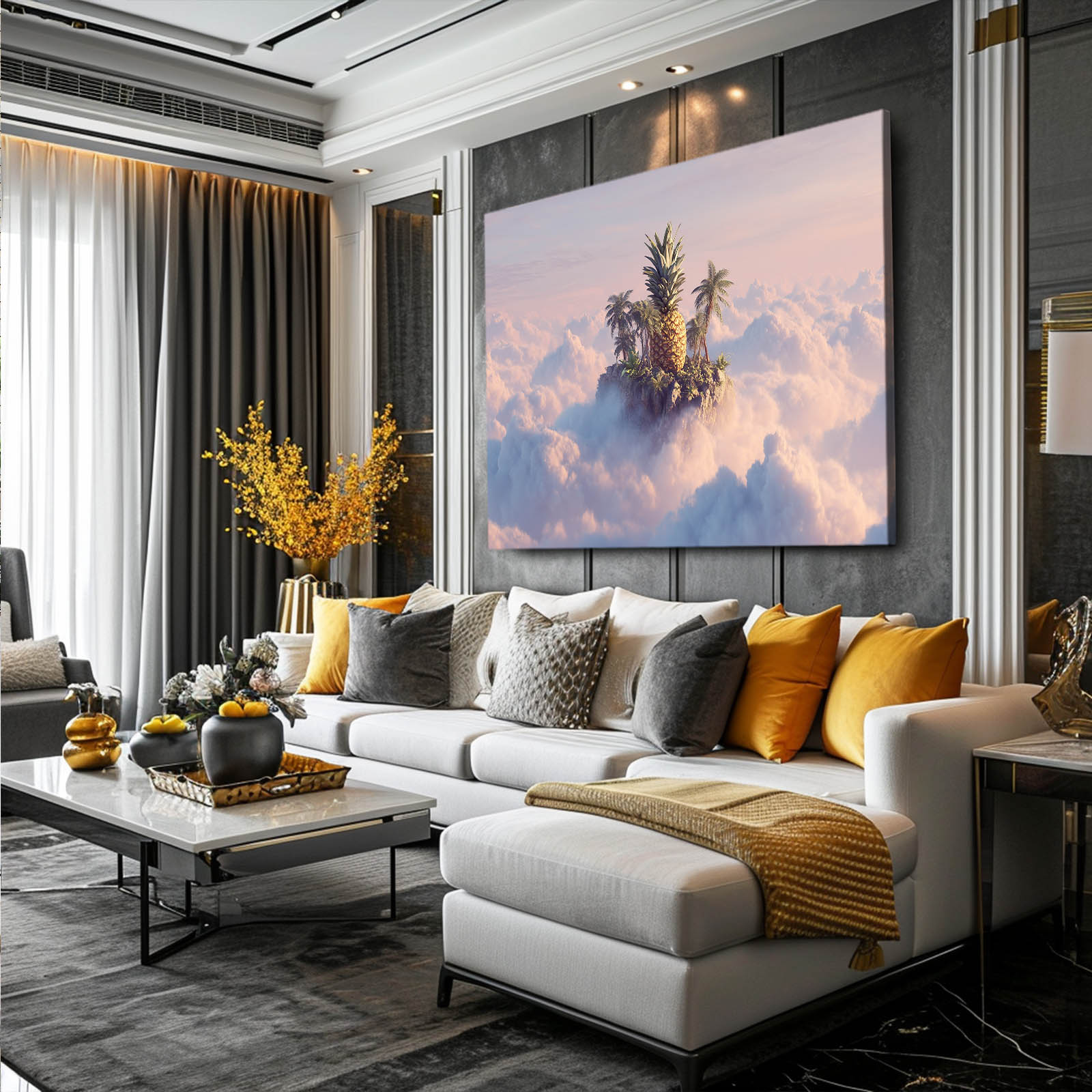 Pineapple Cloud Island Fruit Prints – styled in a furnished interior
