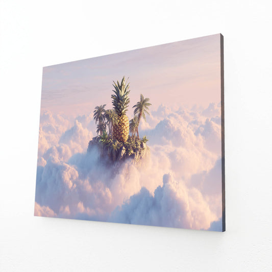 Pineapple Cloud Island Fruit Prints – angled canvas view on white background