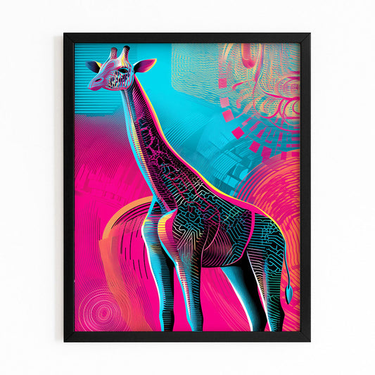 Colorful abstract giraffe design on a white background
