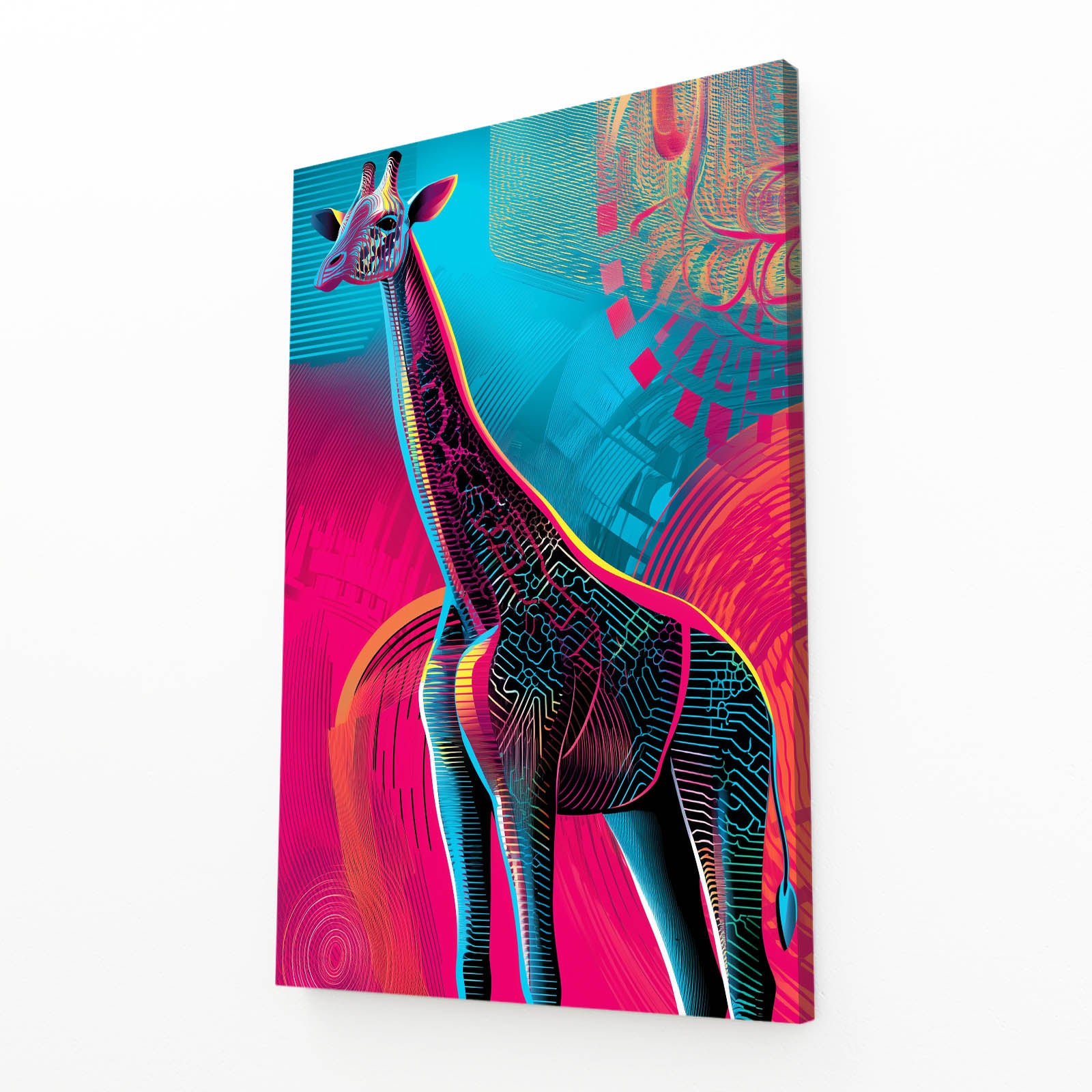 Colorful abstract giraffe design on a white background