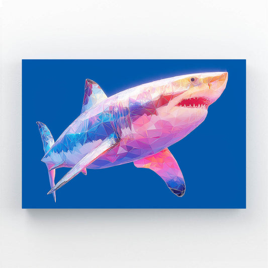 Pink Blue Geometric Shark Canvas Art – canvas print on white background