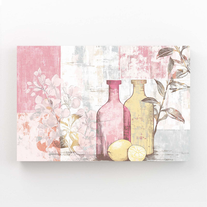 Pink Bottle Collage Farmhouse Canvas – pink bottle collage farmhouse canvas print