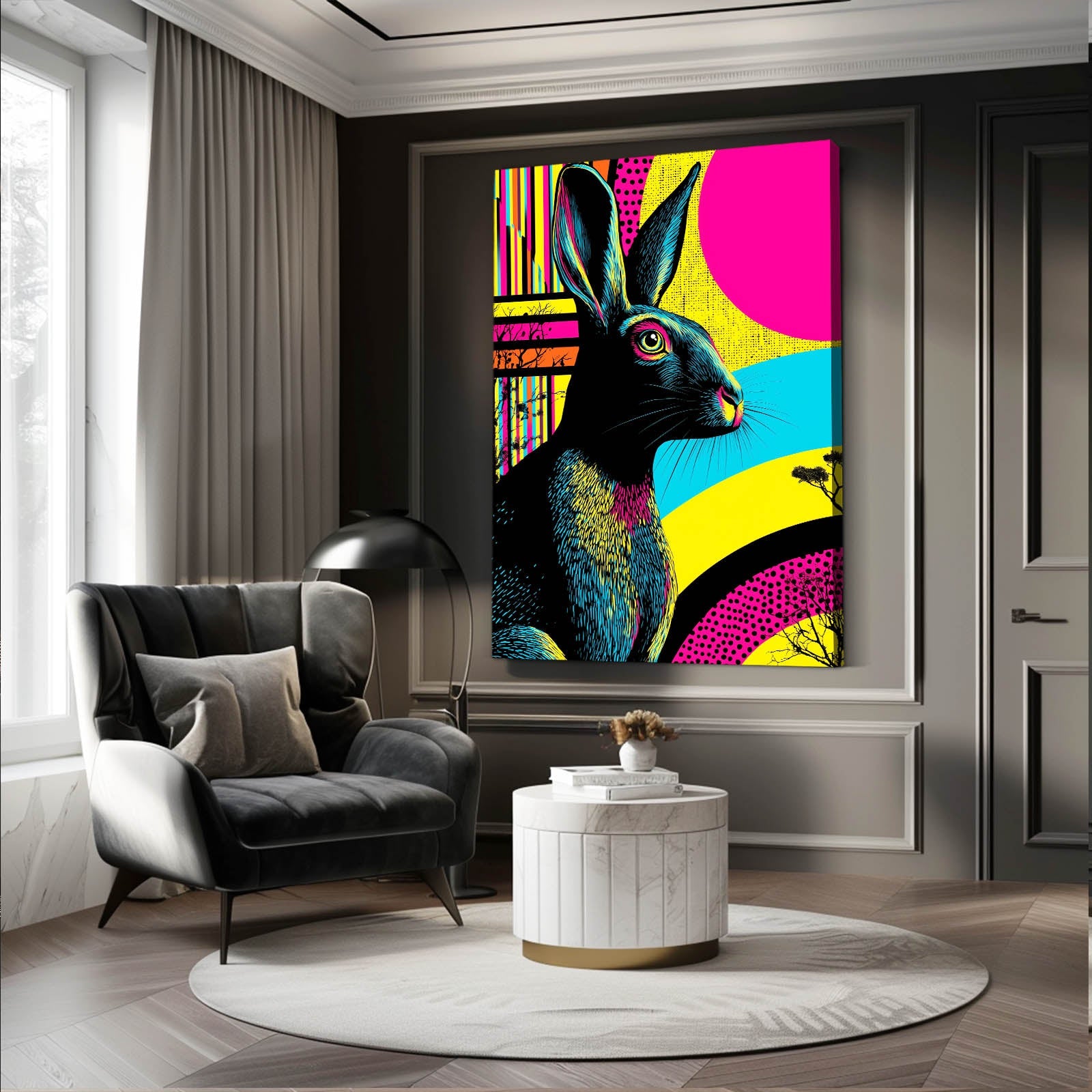 Pink Bunny Canvas – angled canvas view on white background