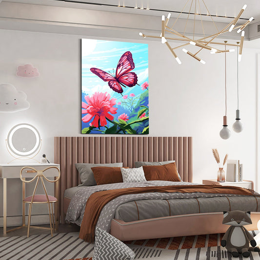 Pink Butterfly Wall Art — digital canvas print in blue tones, view 3