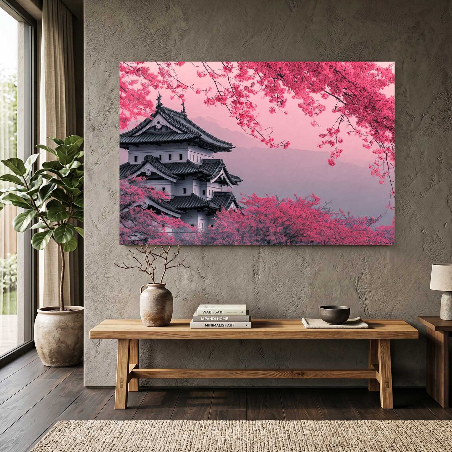Pink Castle Grove Cherry Blossom Prints – styled in a furnished interior