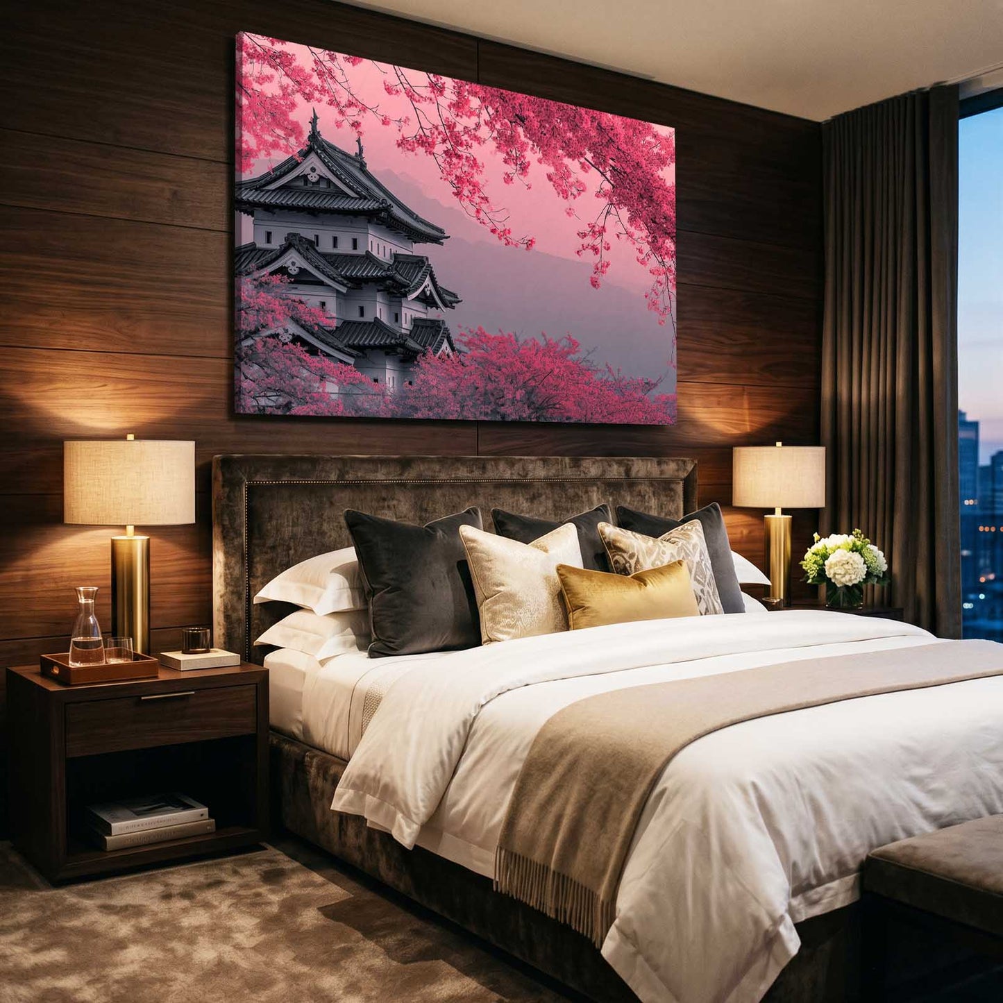Pink Castle Grove Cherry Blossom Prints – styled in a furnished interior
