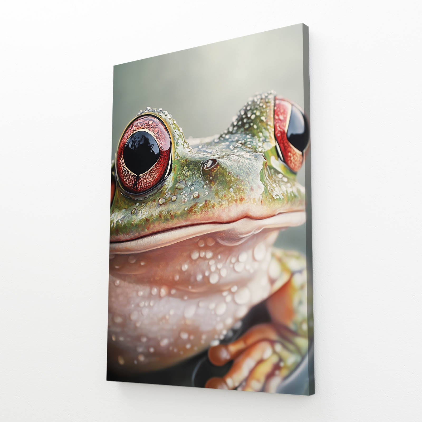 Pink-Eyed Closeup Frog Wall Decor – angled canvas view on white background