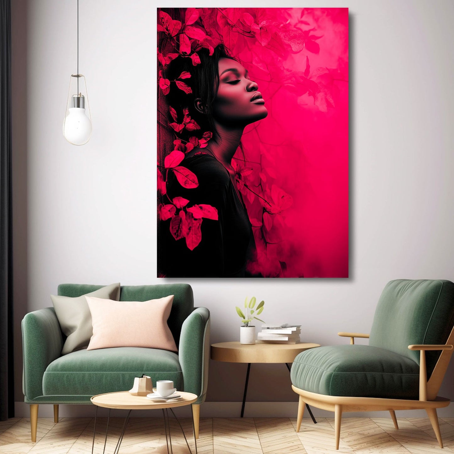 Pink Foliage Profile Photography Print – angled canvas view on white background