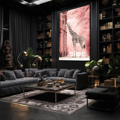 Modern living room with dark walls, a gray sectional sofa, and decorative elements.