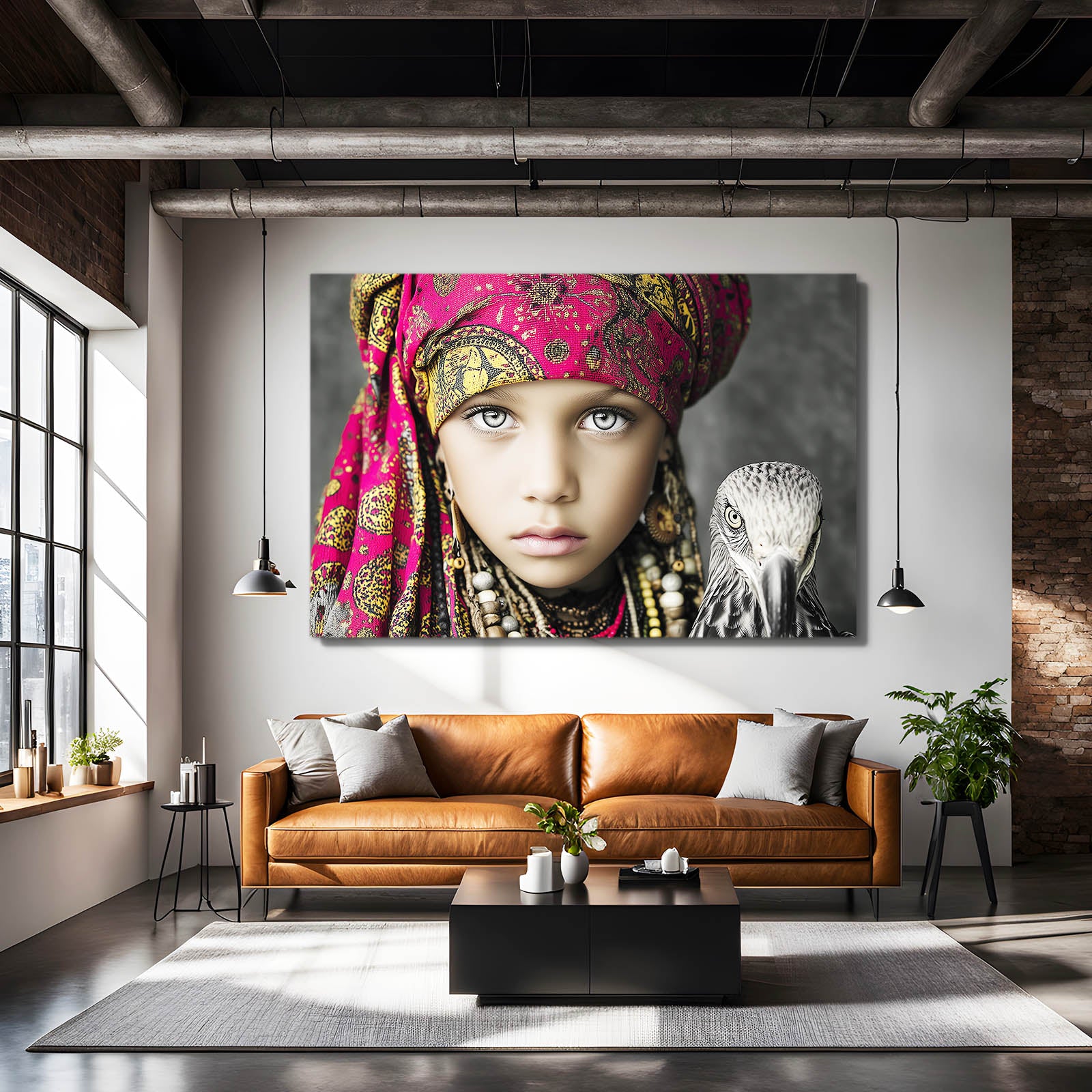 Pink Headscarf Beads Portrait Photography Prints – styled in a furnished interior