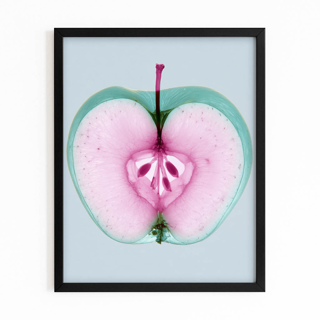 Pink Heart Slice Apple Prints – with Premium Black frame on white background