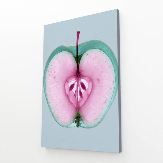 Pink Heart Slice Apple Prints – angled canvas view on white background