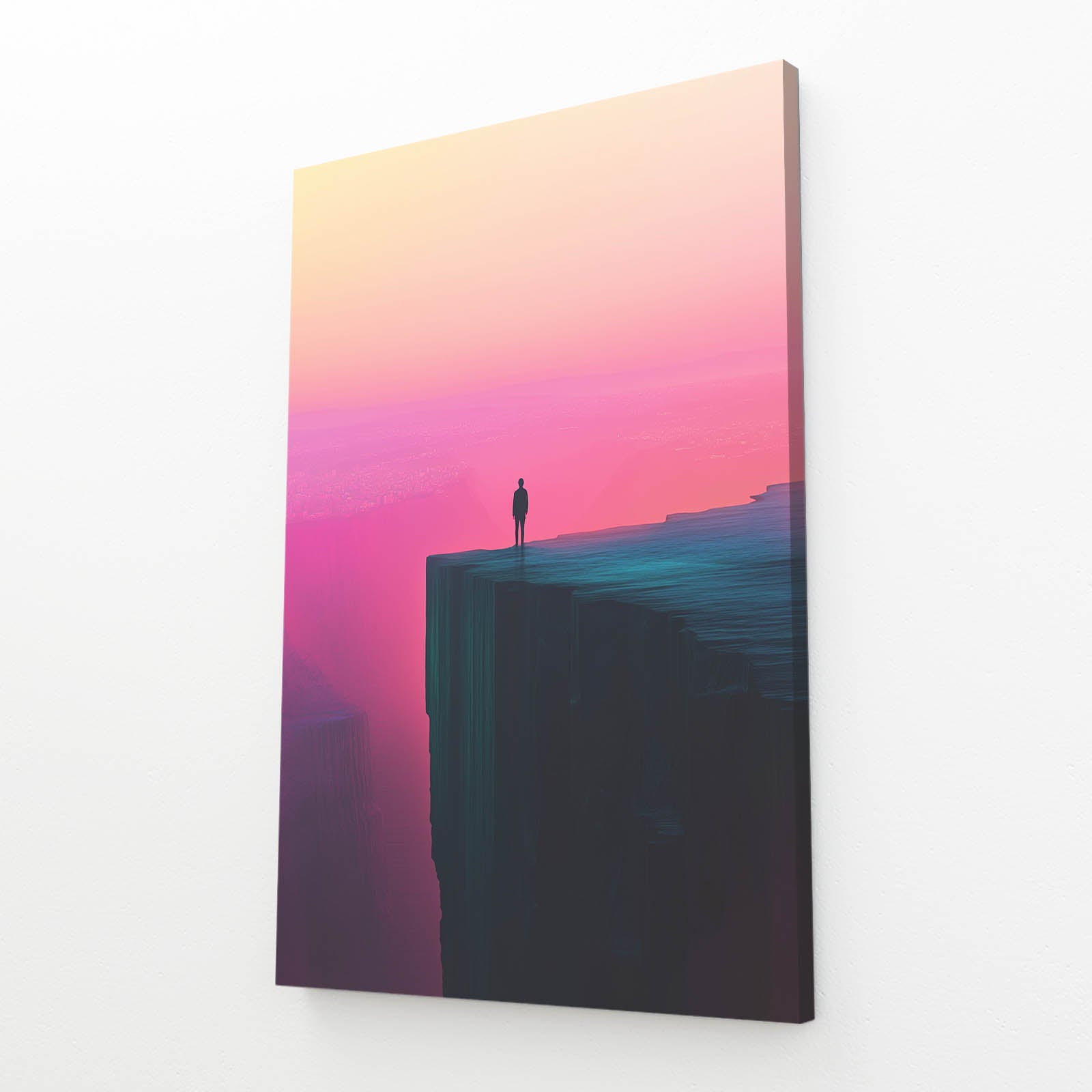 Pink Horizon Cliff Minimalist Wall Art — contemporary canvas print, angled canvas view on white background