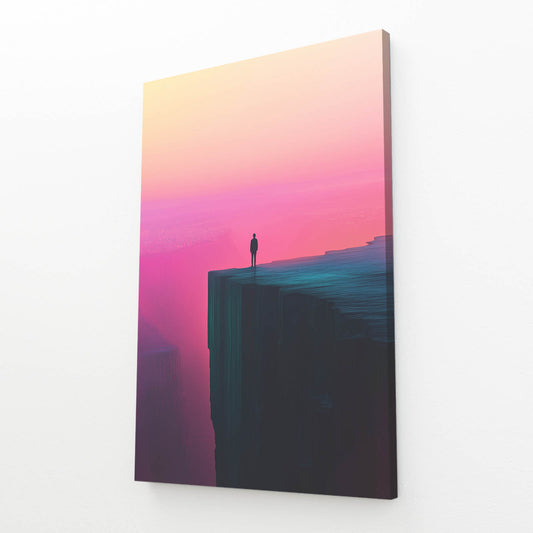 Pink Horizon Cliff Minimalist Wall Art — contemporary canvas print, angled canvas view on white background