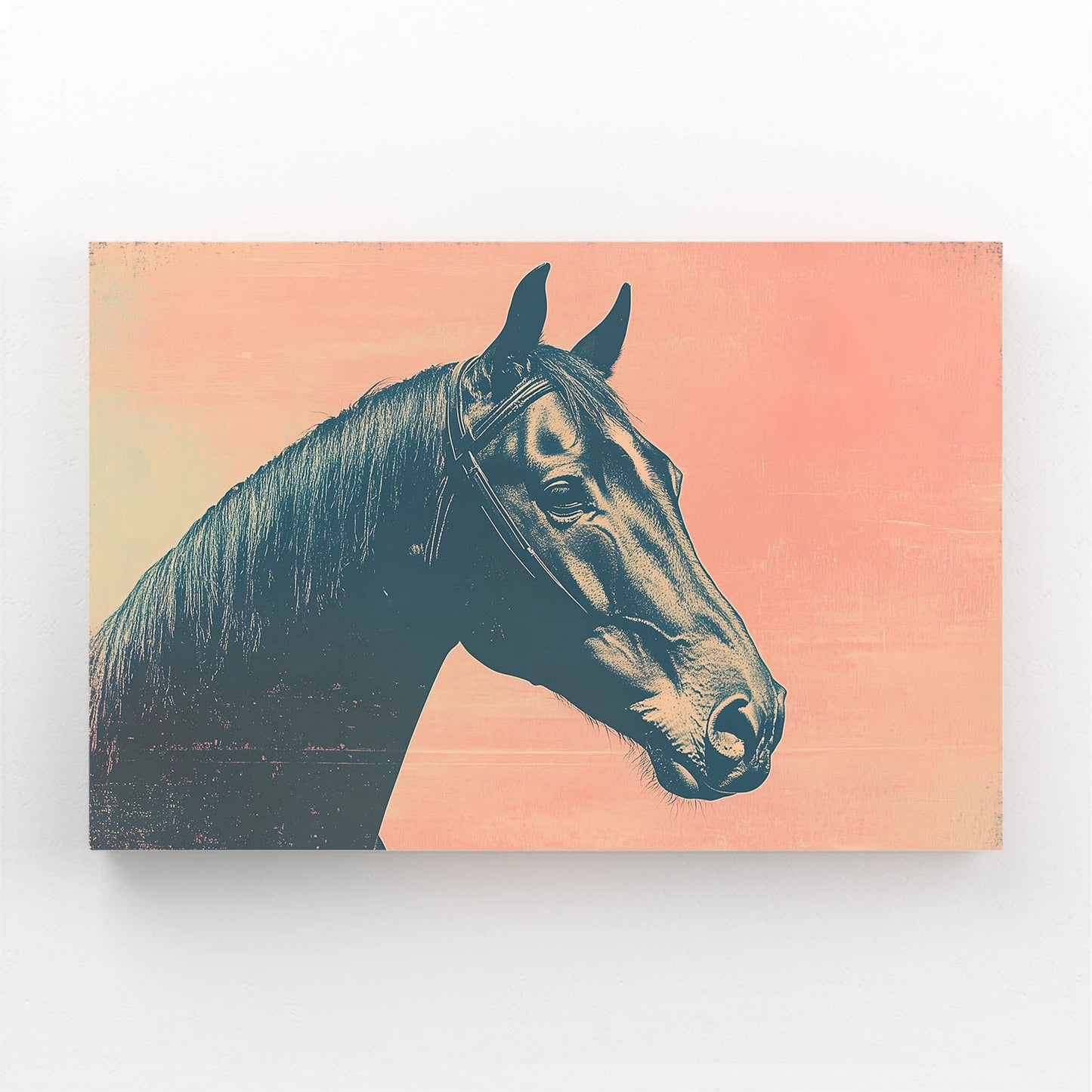 Pink Horse Artwork – angled canvas view on white background