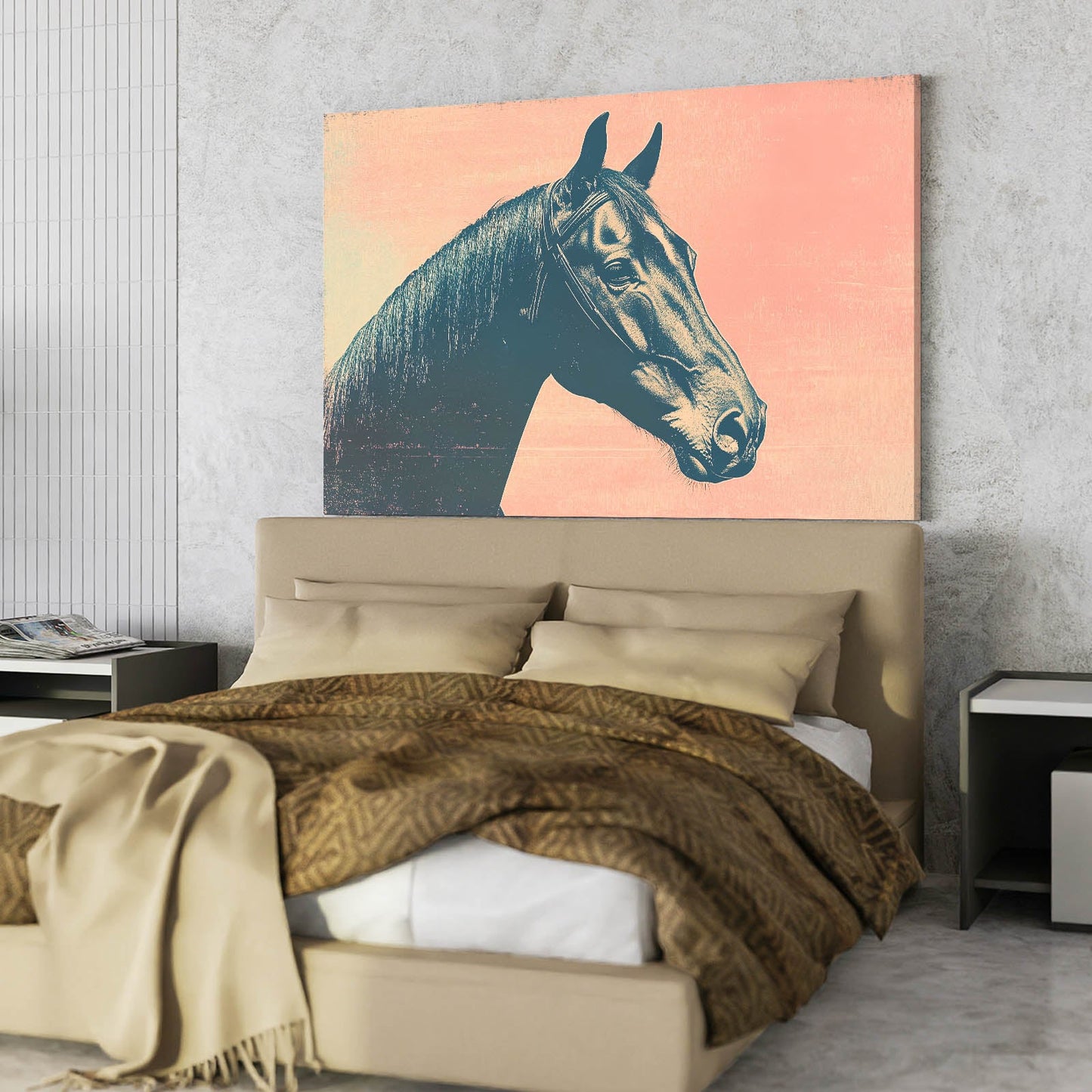 Pink Horse Artwork – angled canvas view on white background