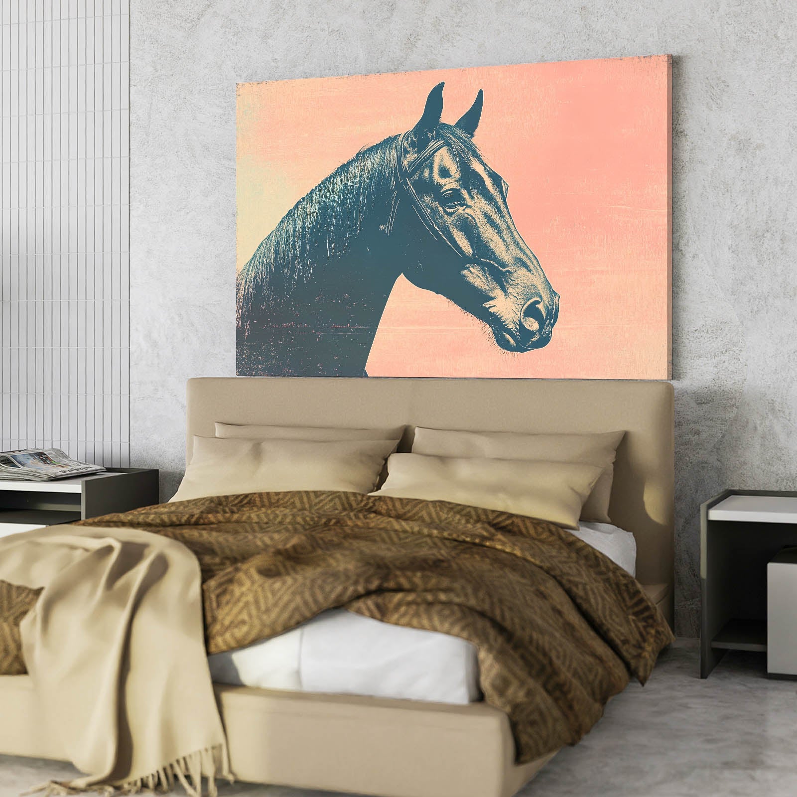 Pink Horse Artwork – angled canvas view on white background