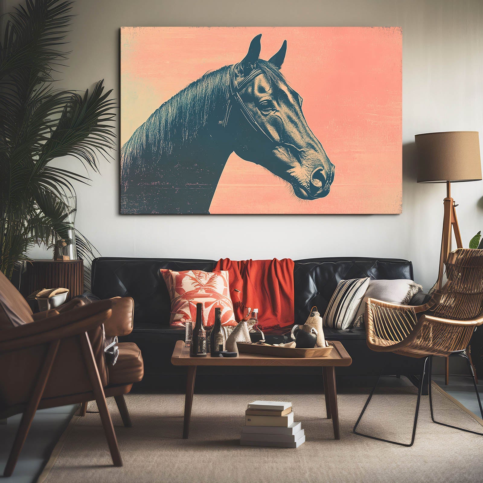 Pink Horse Artwork – angled canvas view on white background