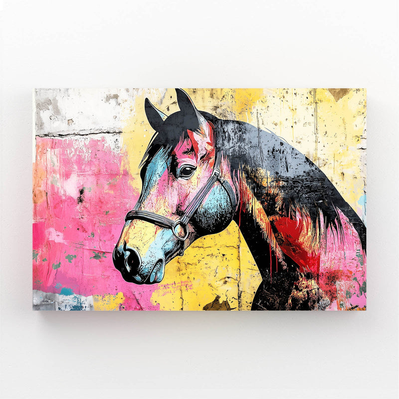 Pink Horse Prints – angled canvas view on white background