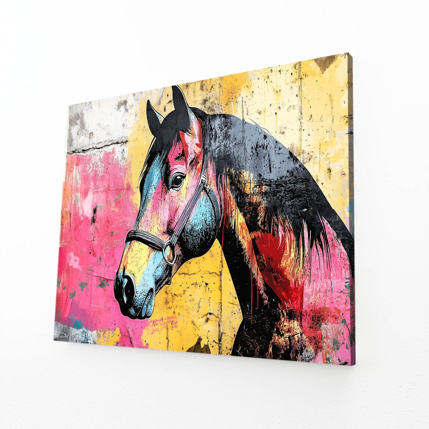 Pink Horse Prints – angled canvas view on white background