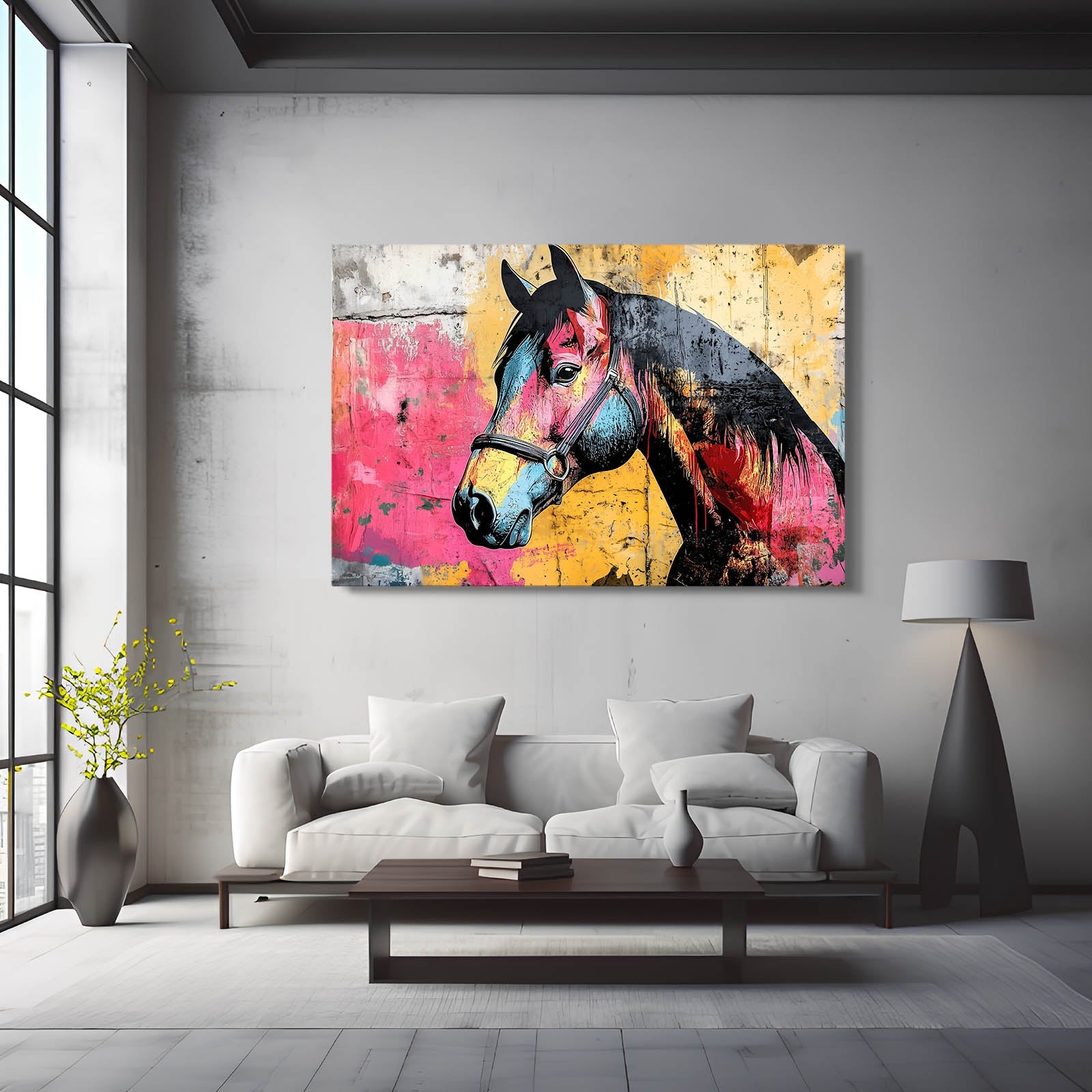 Pink Horse Prints – angled canvas view on white background