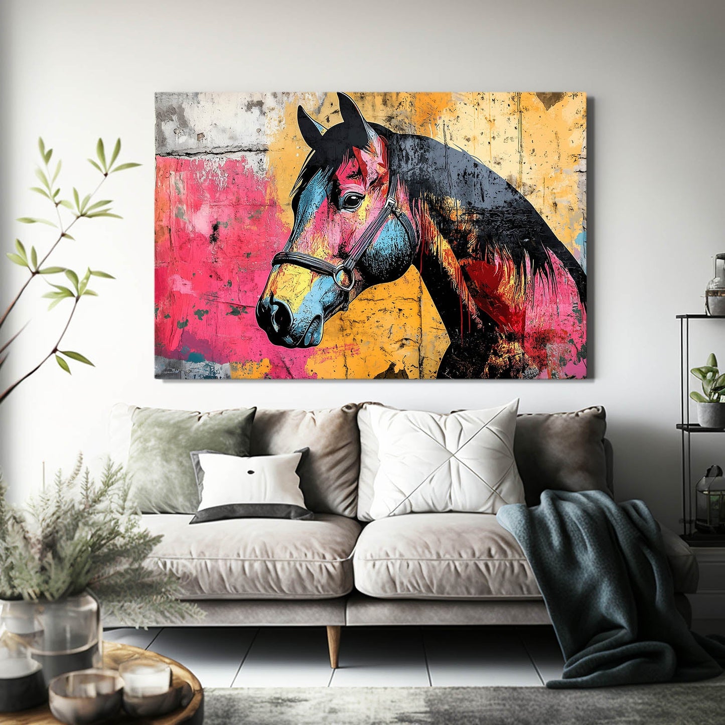 Pink Horse Prints – angled canvas view on white background