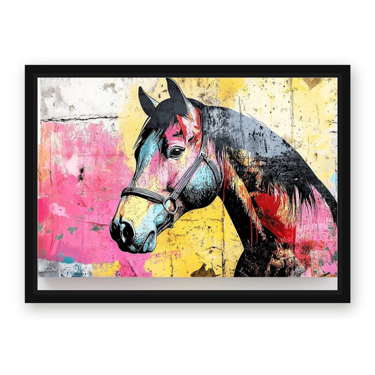Pink Horse Prints – with Premium Black wood frame