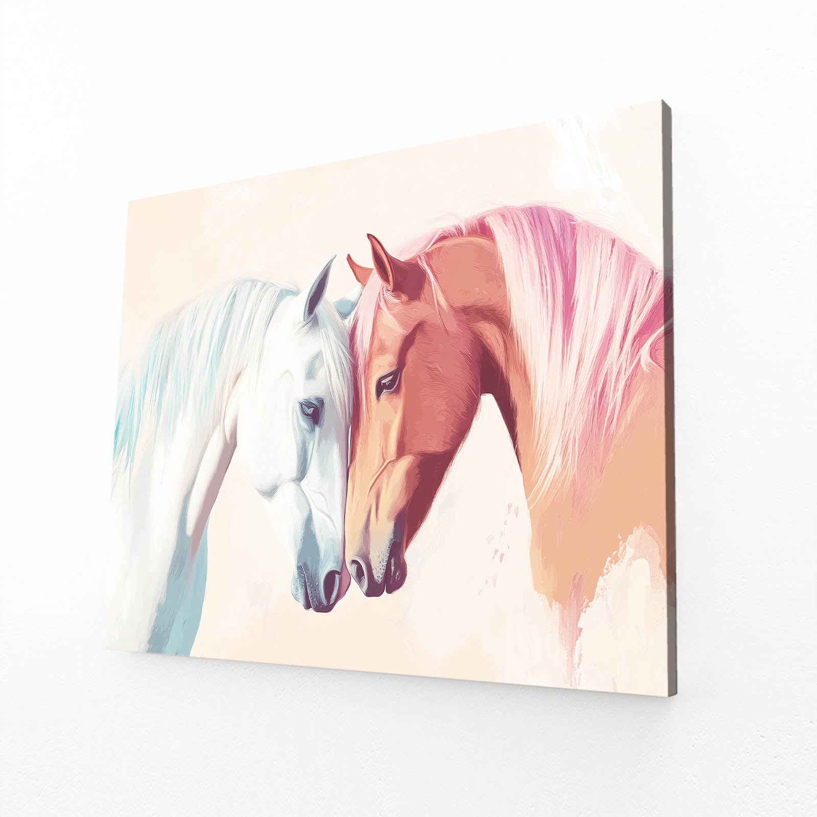 Pink Horse Wall Art – angled canvas view on white background