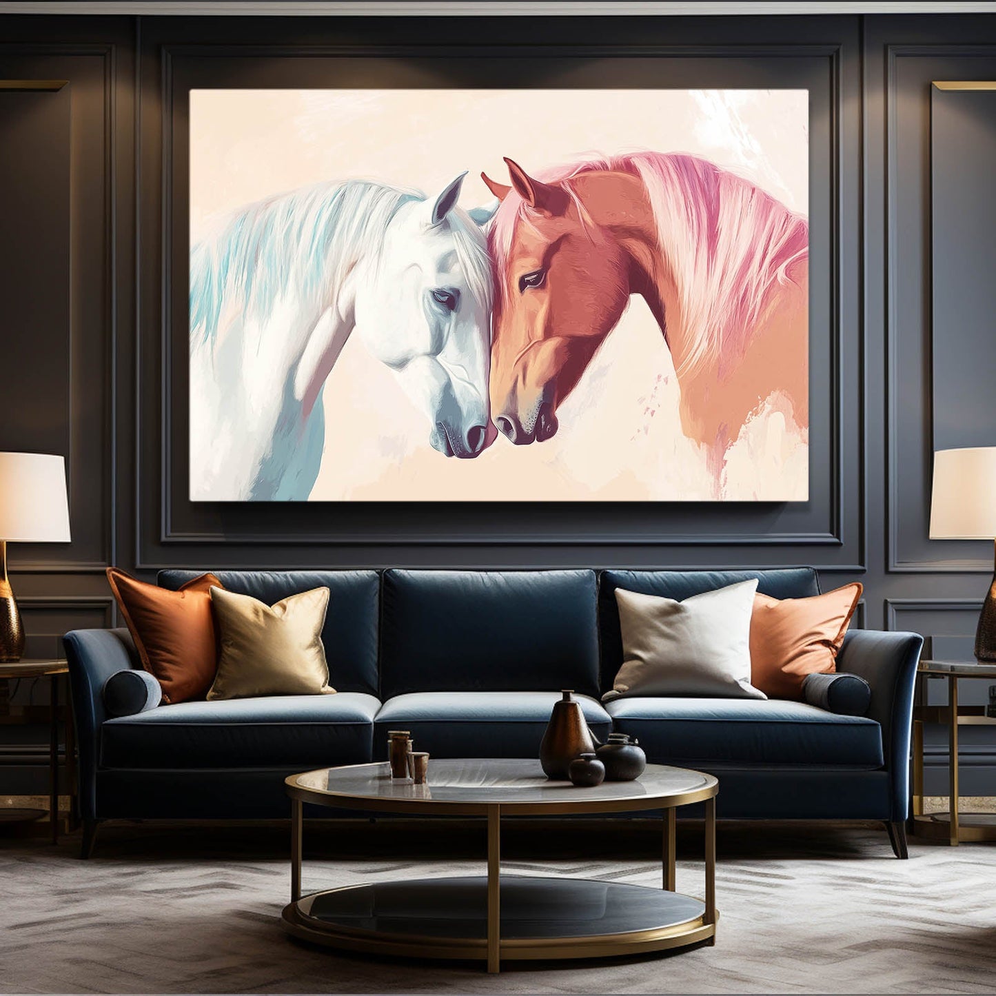 Pink Horse Wall Art – angled canvas view on white background