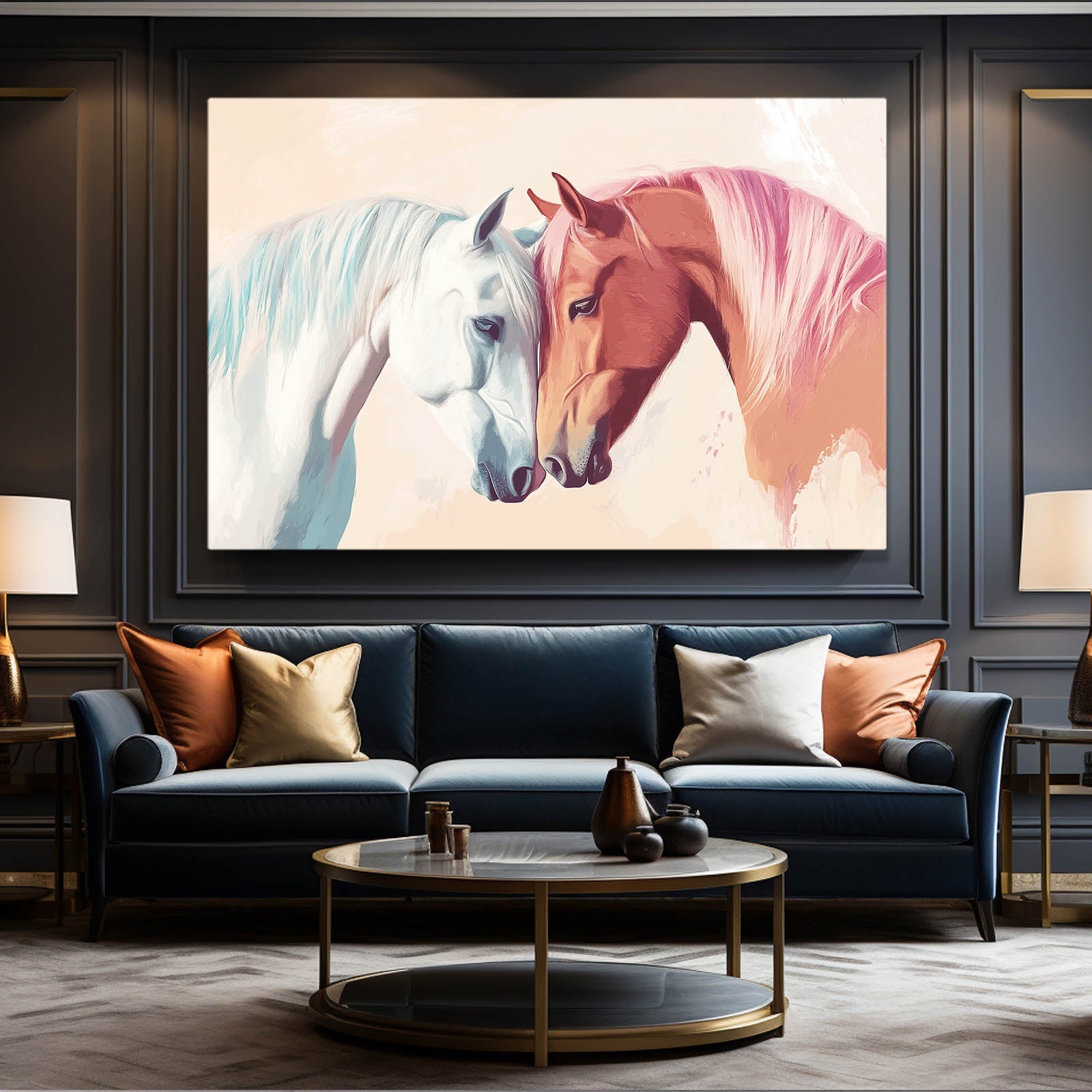 Pink Horse Wall Art – angled canvas view on white background
