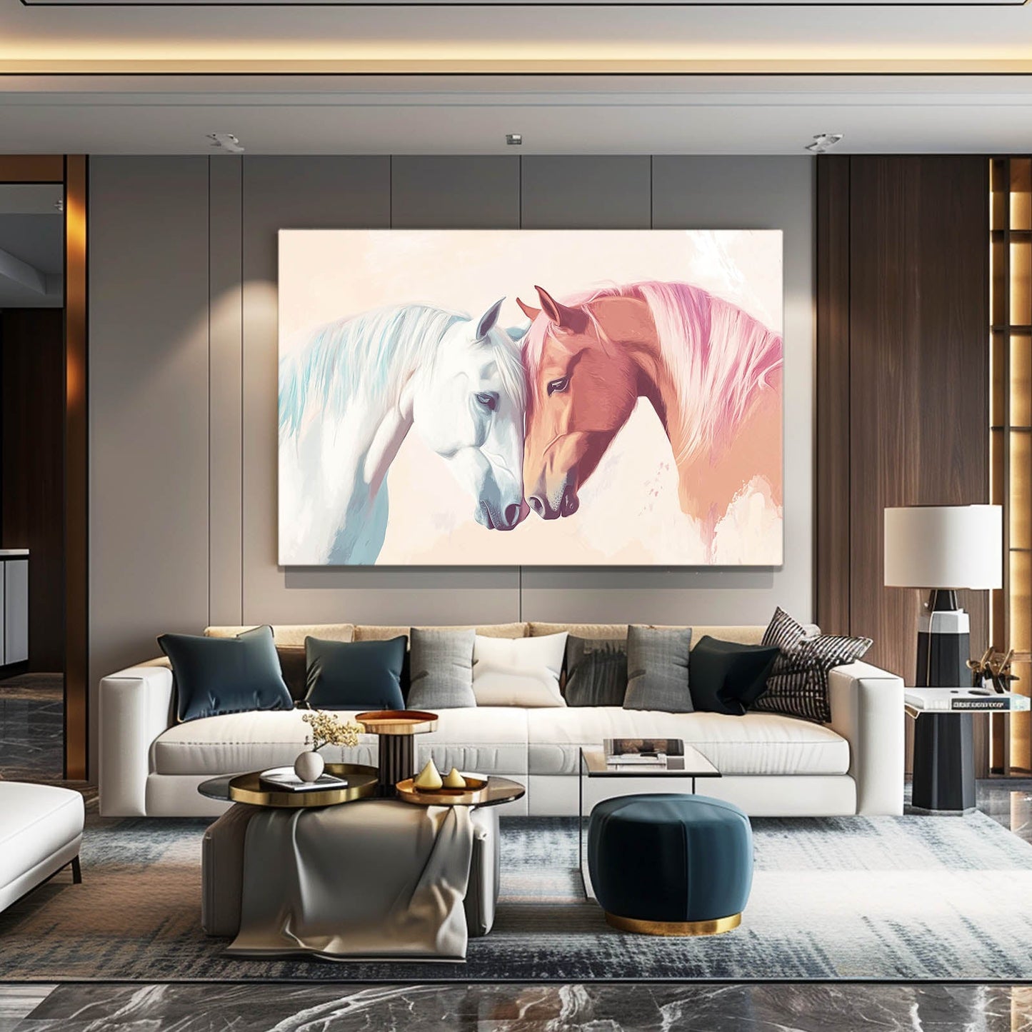 Pink Horse Wall Art – angled canvas view on white background
