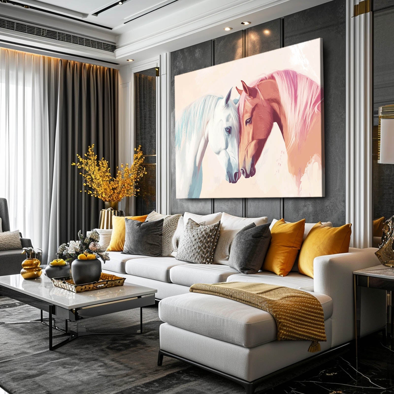 Pink Horse Wall Art – angled canvas view on white background