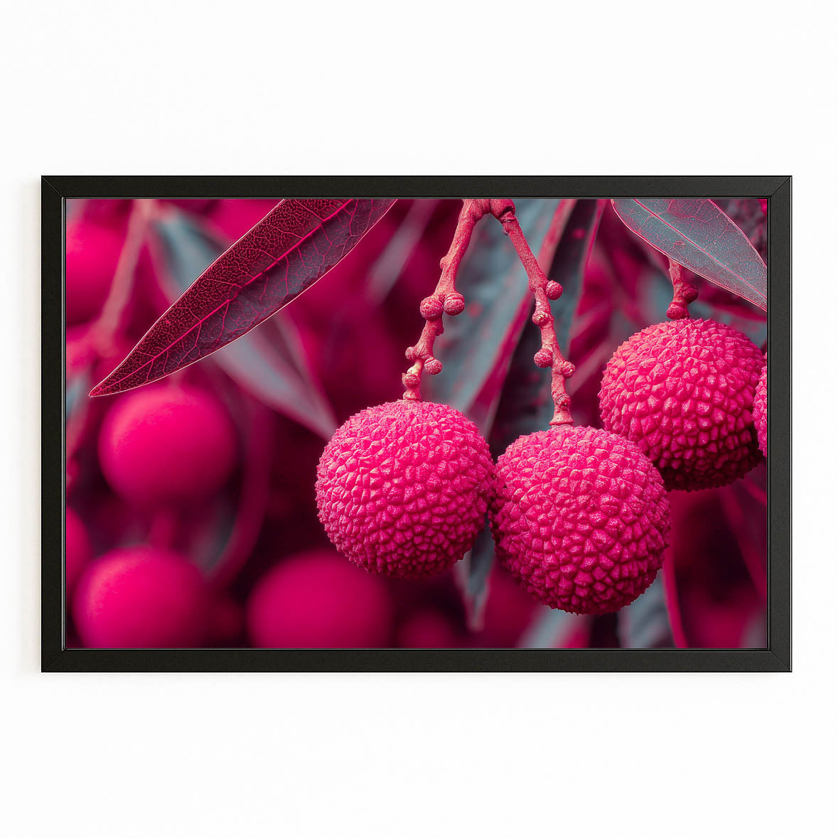 Pink Lychee Macro Fruit Art – with Premium Black frame on white background