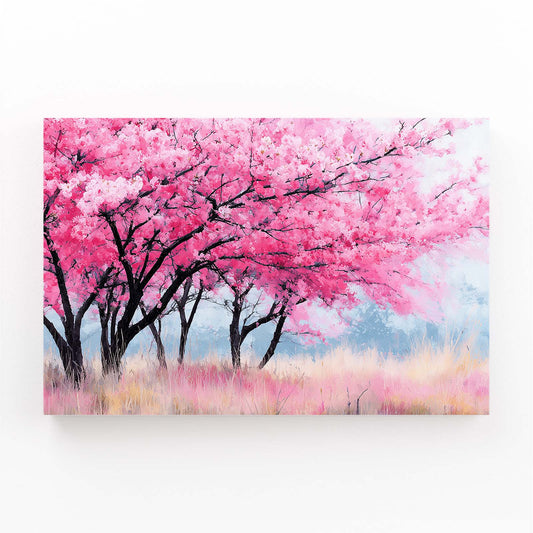 Pink Meadow Trees Cherry Blossom Canvas Art – pink meadow trees cherry blossom canvas print
