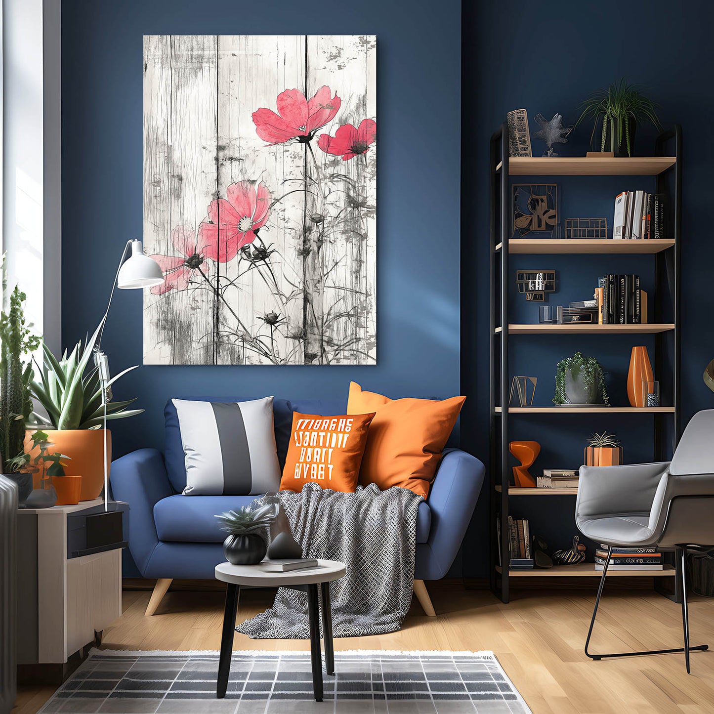 Pink Poppy Rustic Farmhouse Canvas – styled in a furnished interior